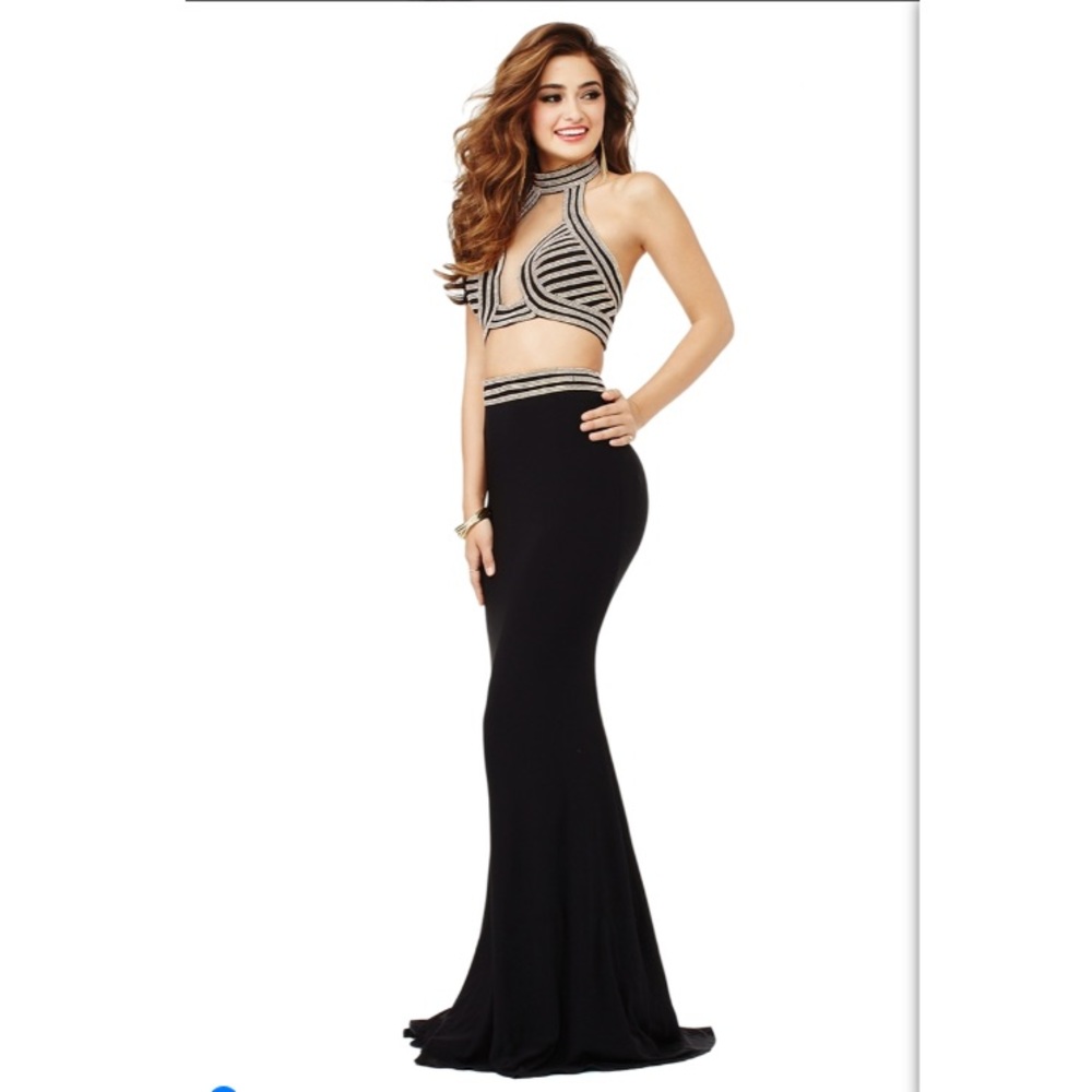 Jovani black and gold two piece formal/ prom gown